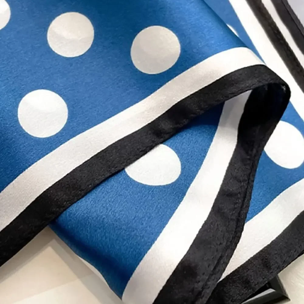 Blue Polka Dot Mulberry Silk Neck Scarf